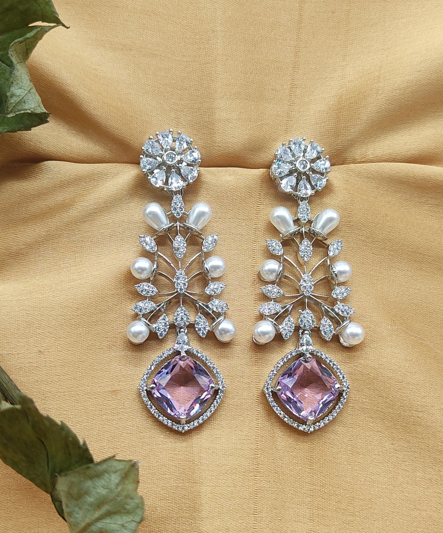 Radiant Pearl Haze Silver Finish Earrings