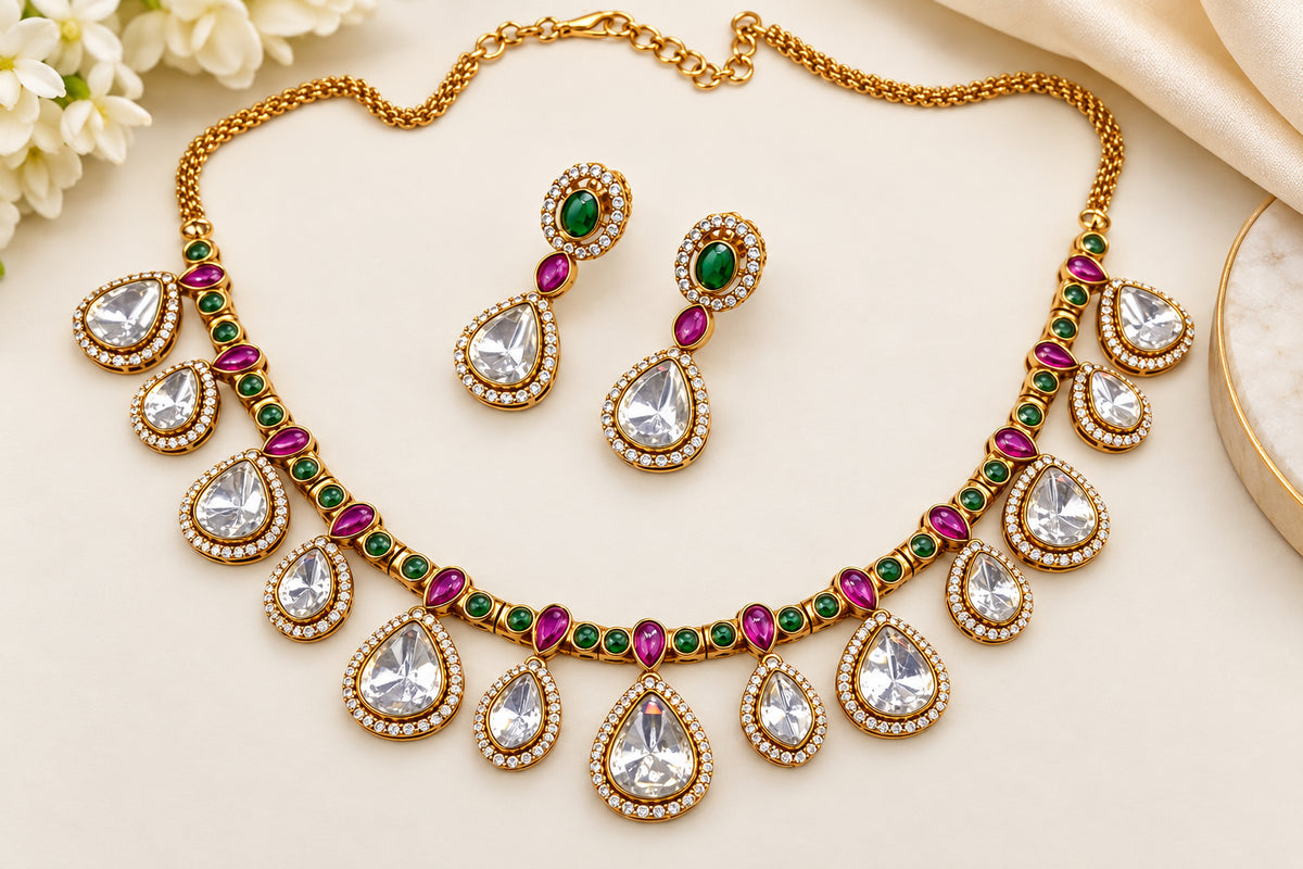 Meher Moissanite kundan set
