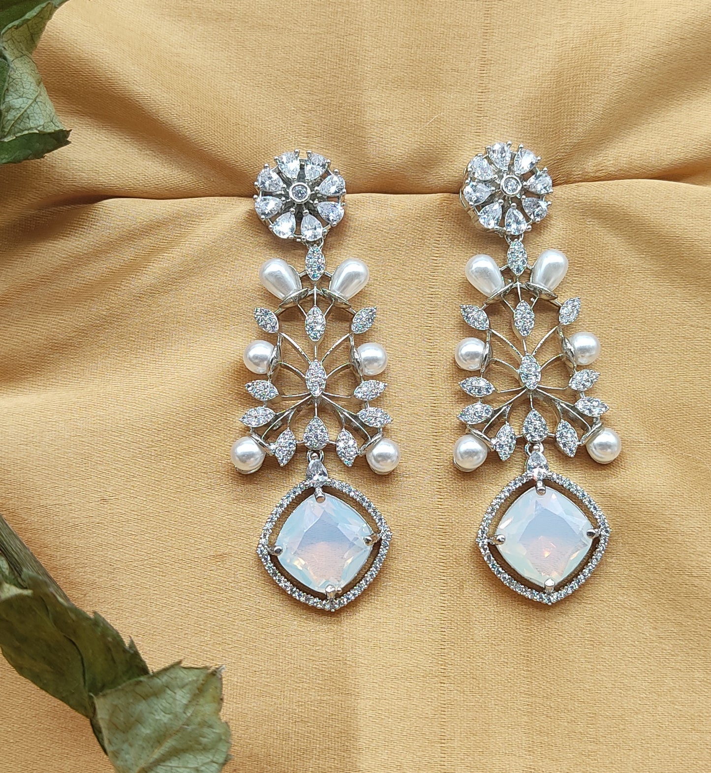 Radiant Pearl Haze Silver Finish Earrings