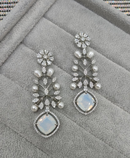 Radiant Pearl Haze Silver Finish Earrings