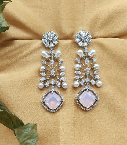 Radiant Pearl Haze Silver Finish Earrings