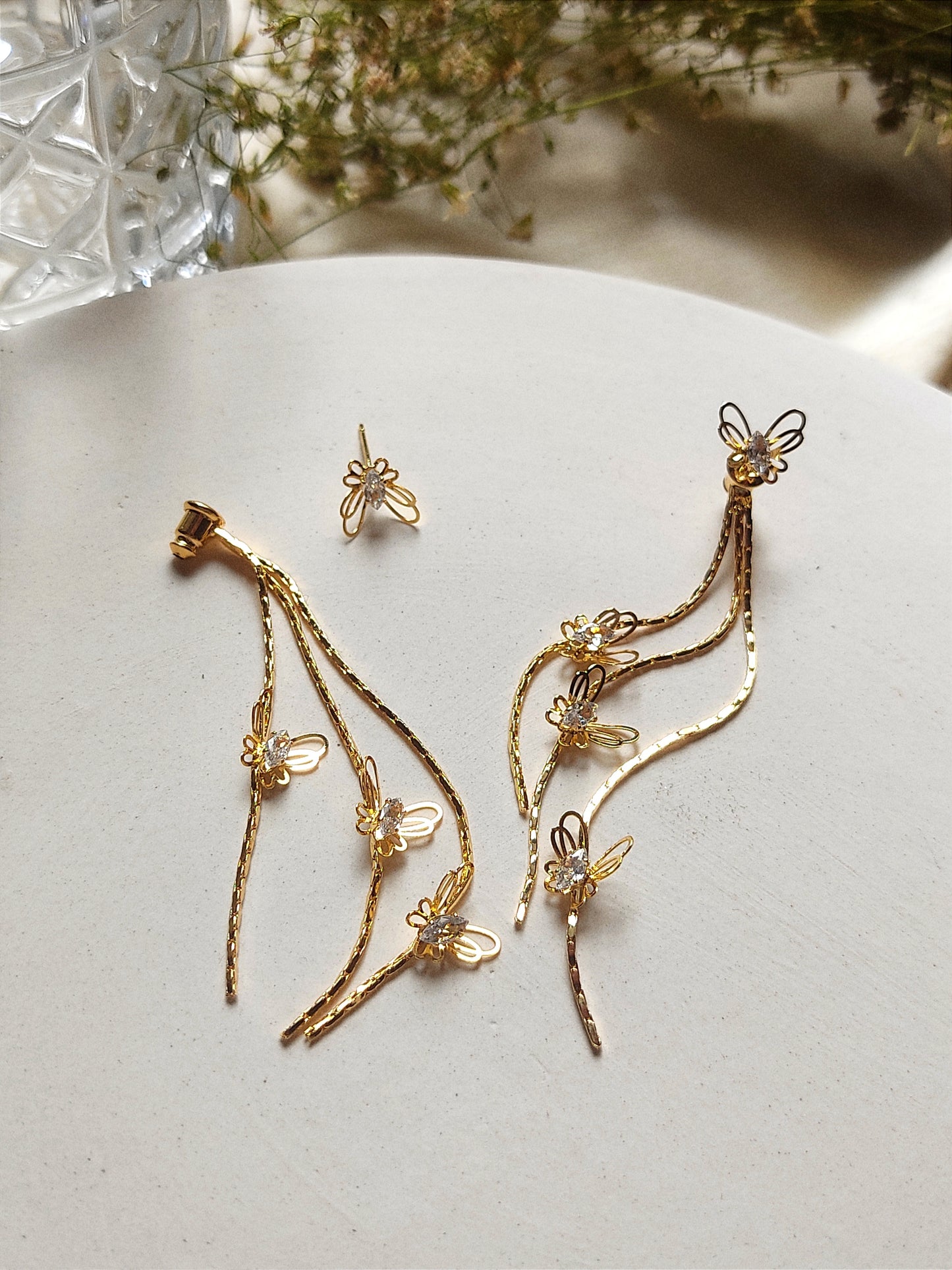 Gold Sling Butterfly Earrings