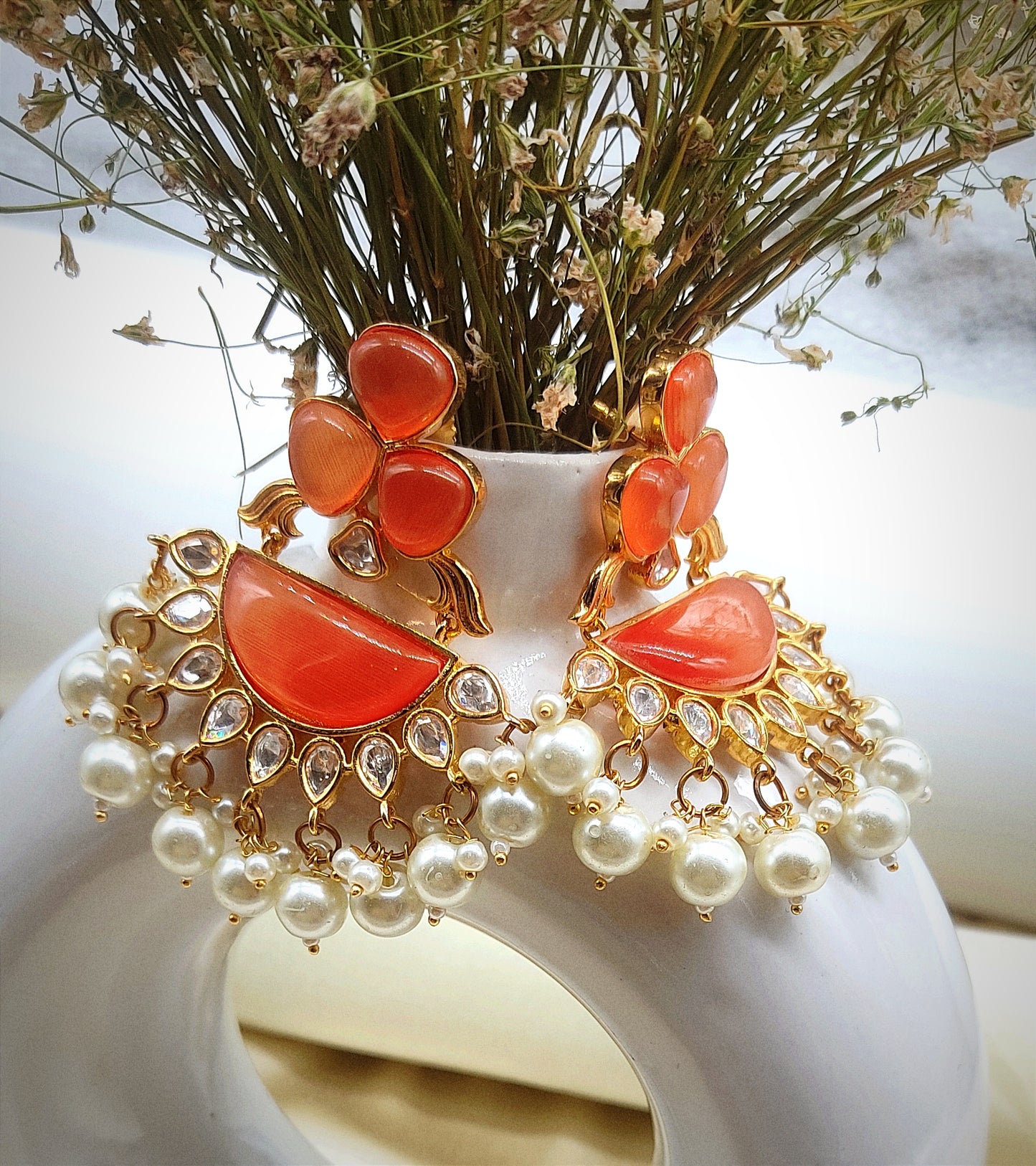 Orange Bloom & Lunar Cascade Earrings