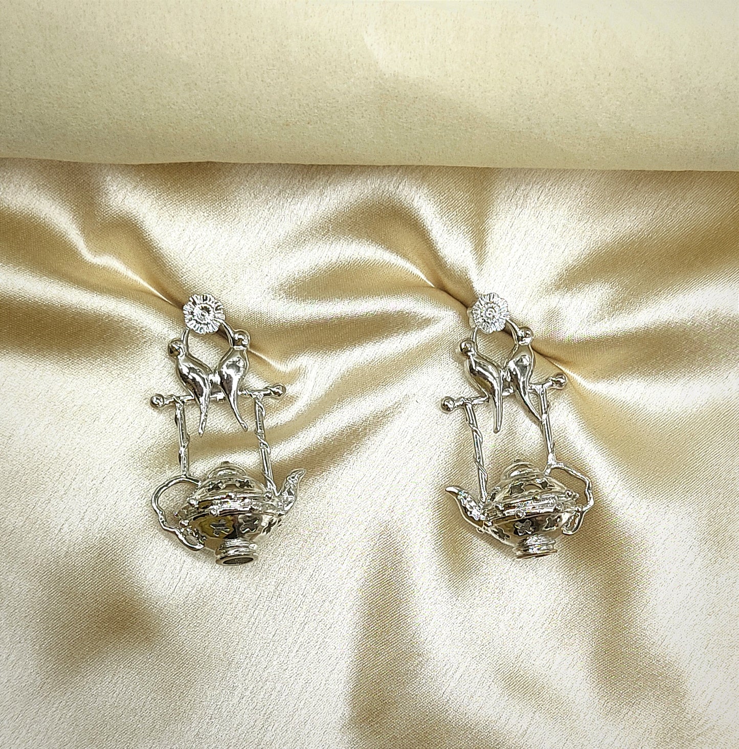 Songbird Tea Party Earrings - Silver