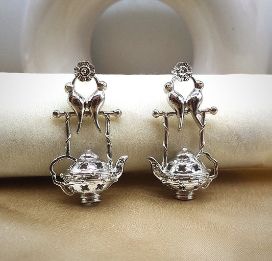 Songbird Tea Party Earrings - Silver