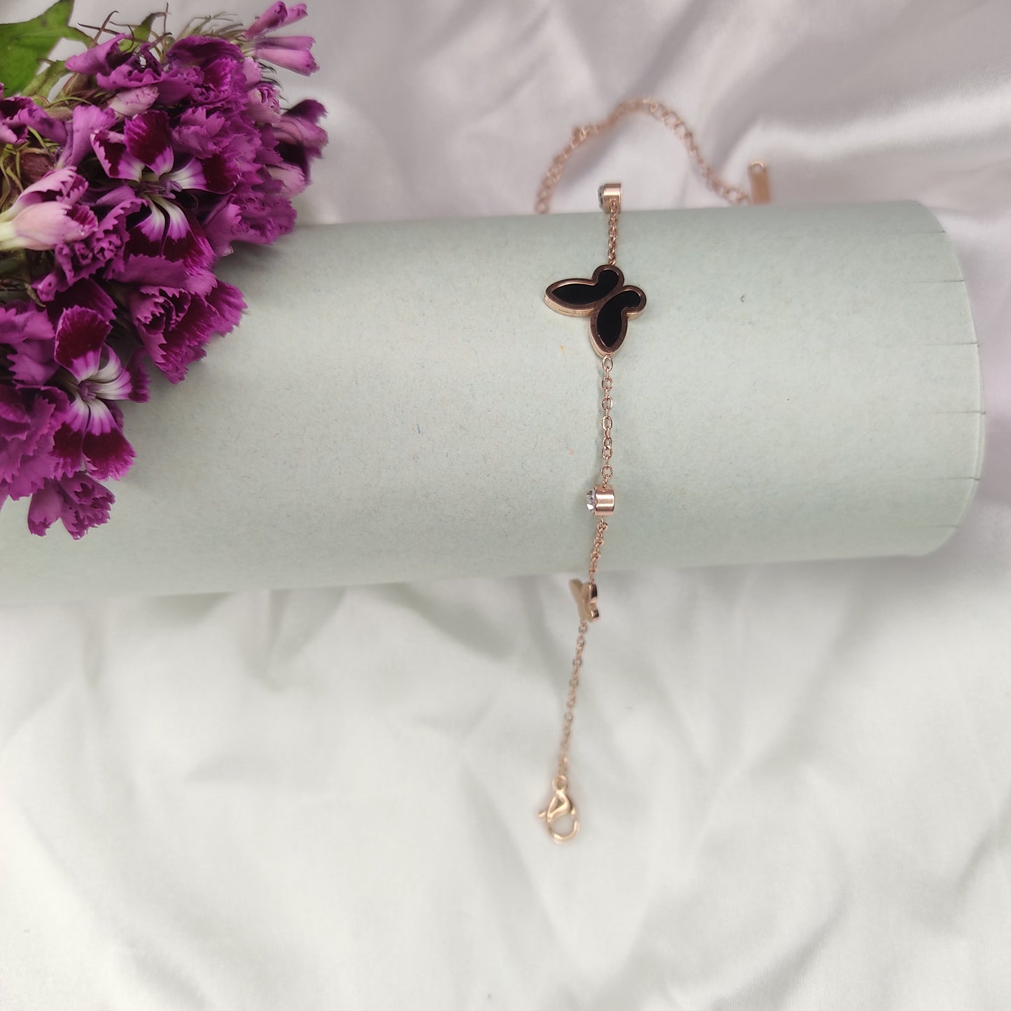 Black Butterfly Rose Gold Chain Bracelet