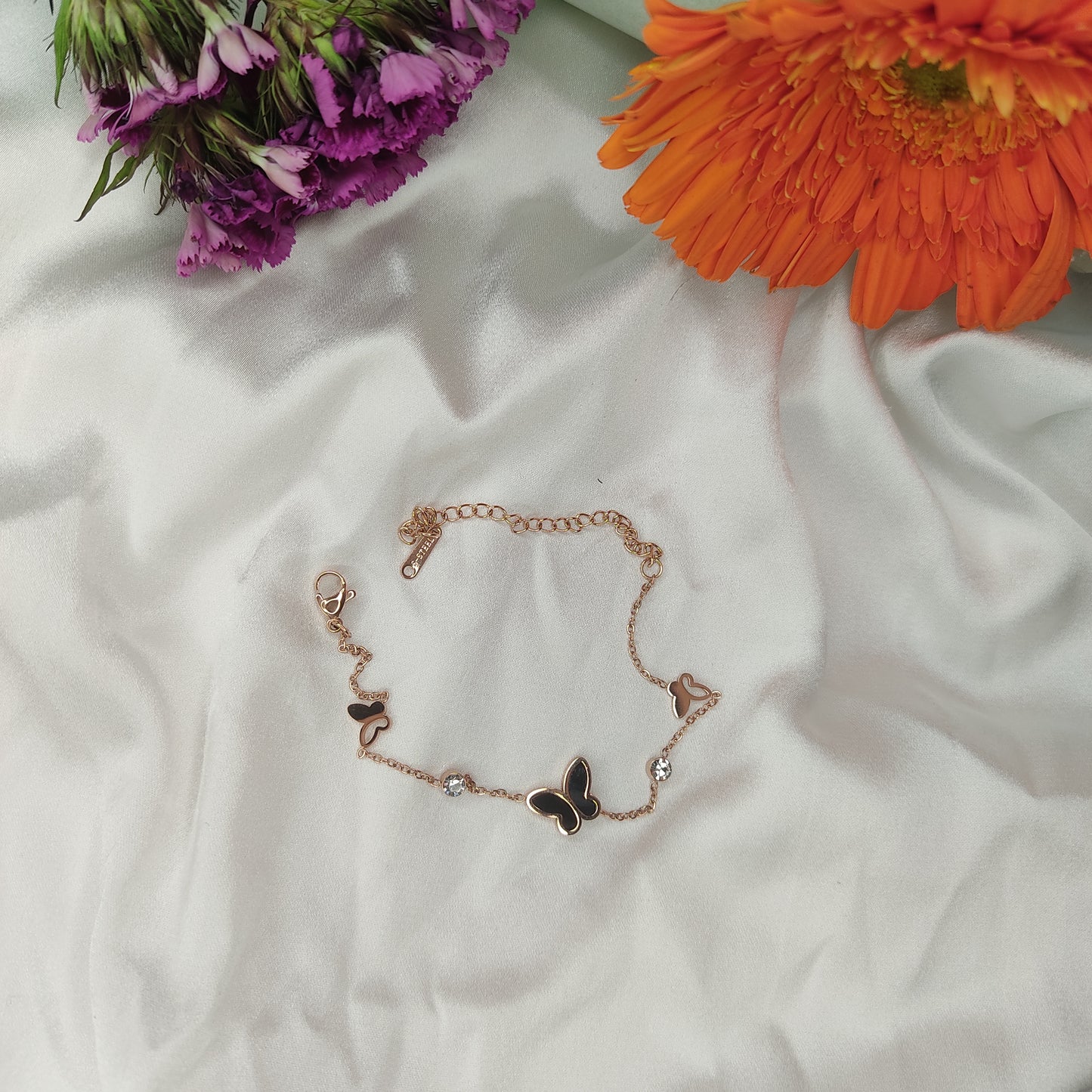 Black Butterfly Rose Gold Chain Bracelet