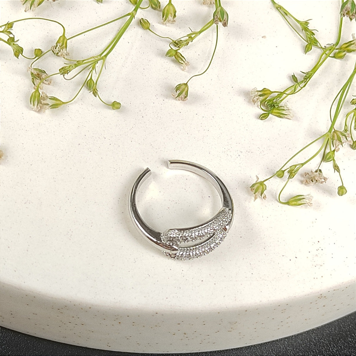 Duo Sparkle Silver Finish Ring