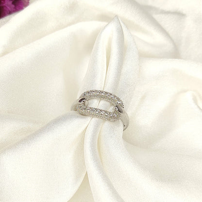 Duo Sparkle Silver Finish Ring