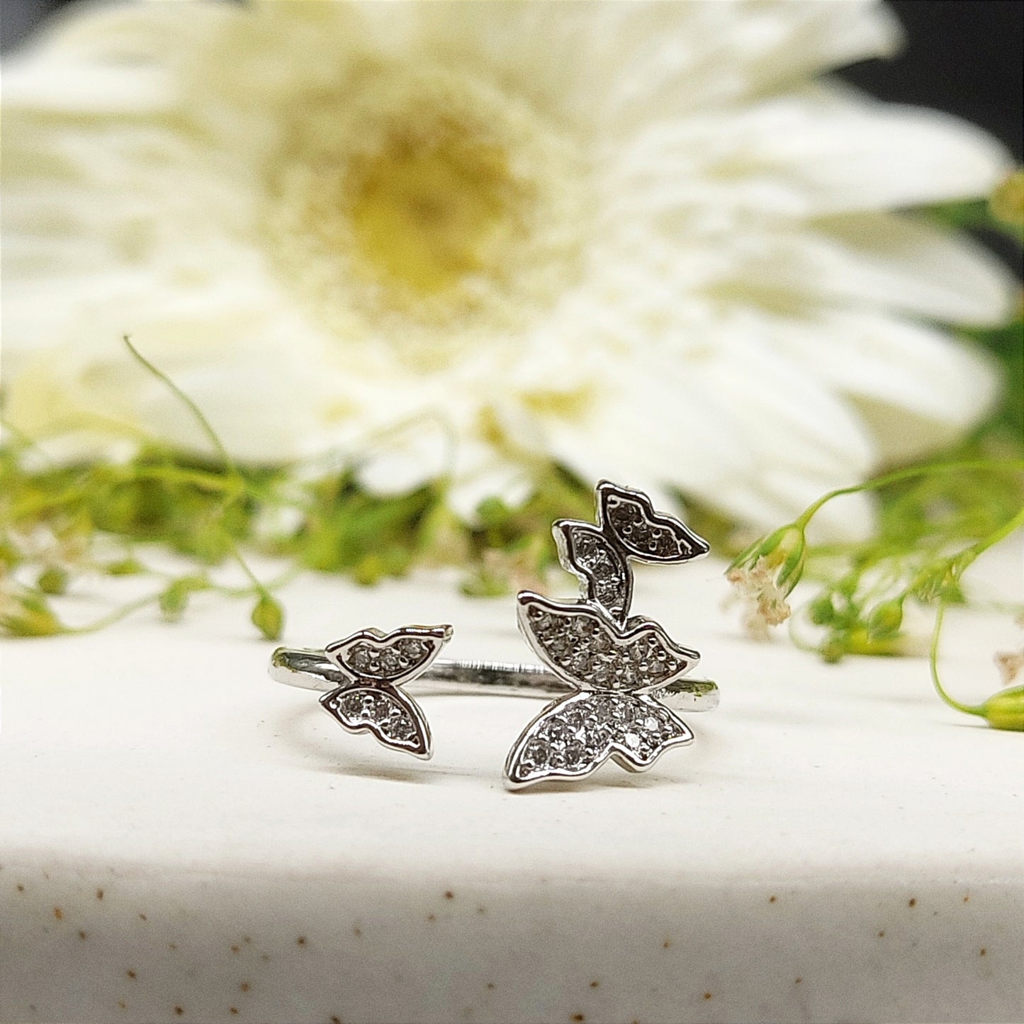 Multi Butterfly Silver Finish Ring