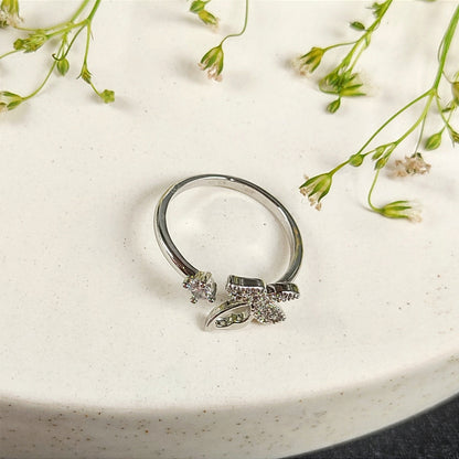 Diamond Butterfly Silver Finish Ring