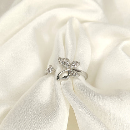 Diamond Butterfly Silver Finish Ring