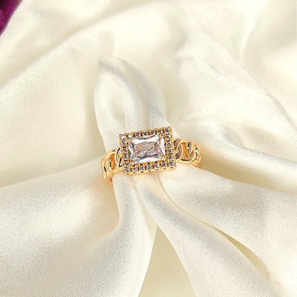 Square Symphony Gold Finish Ring