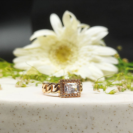 Square Symphony Gold Finish Ring